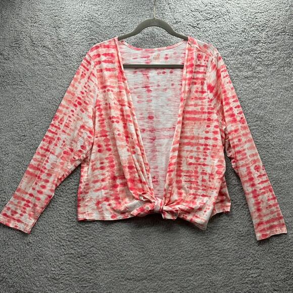 Belle by Kim Gravel XL Pink White Flowy Cardigan Open Front Lightweight Vacation - Picture 2 of 9